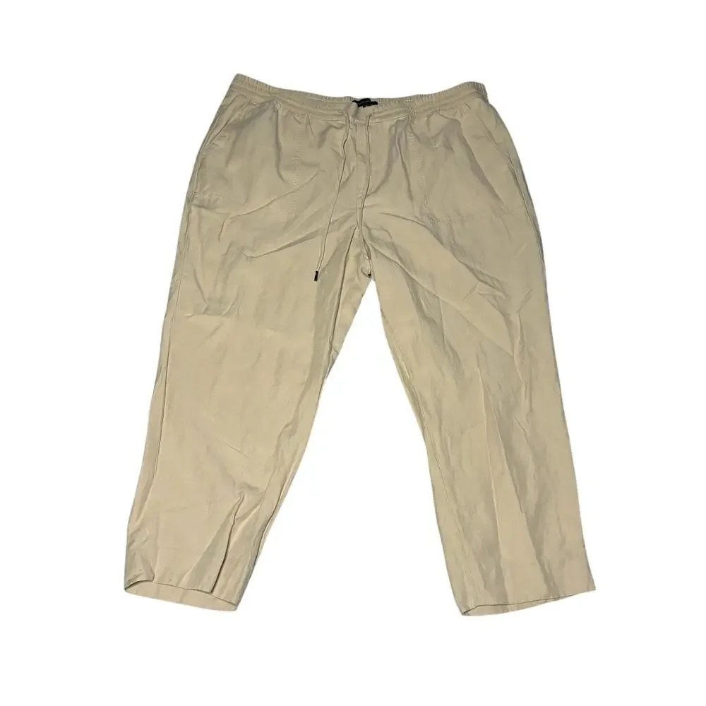 Banana Republic Pants Linen Cropped Drawstring Straight Cream Boho Beach size XL